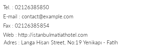 Matiat Hotel stanbul telefon numaralar, faks, e-mail, posta adresi ve iletiim bilgileri